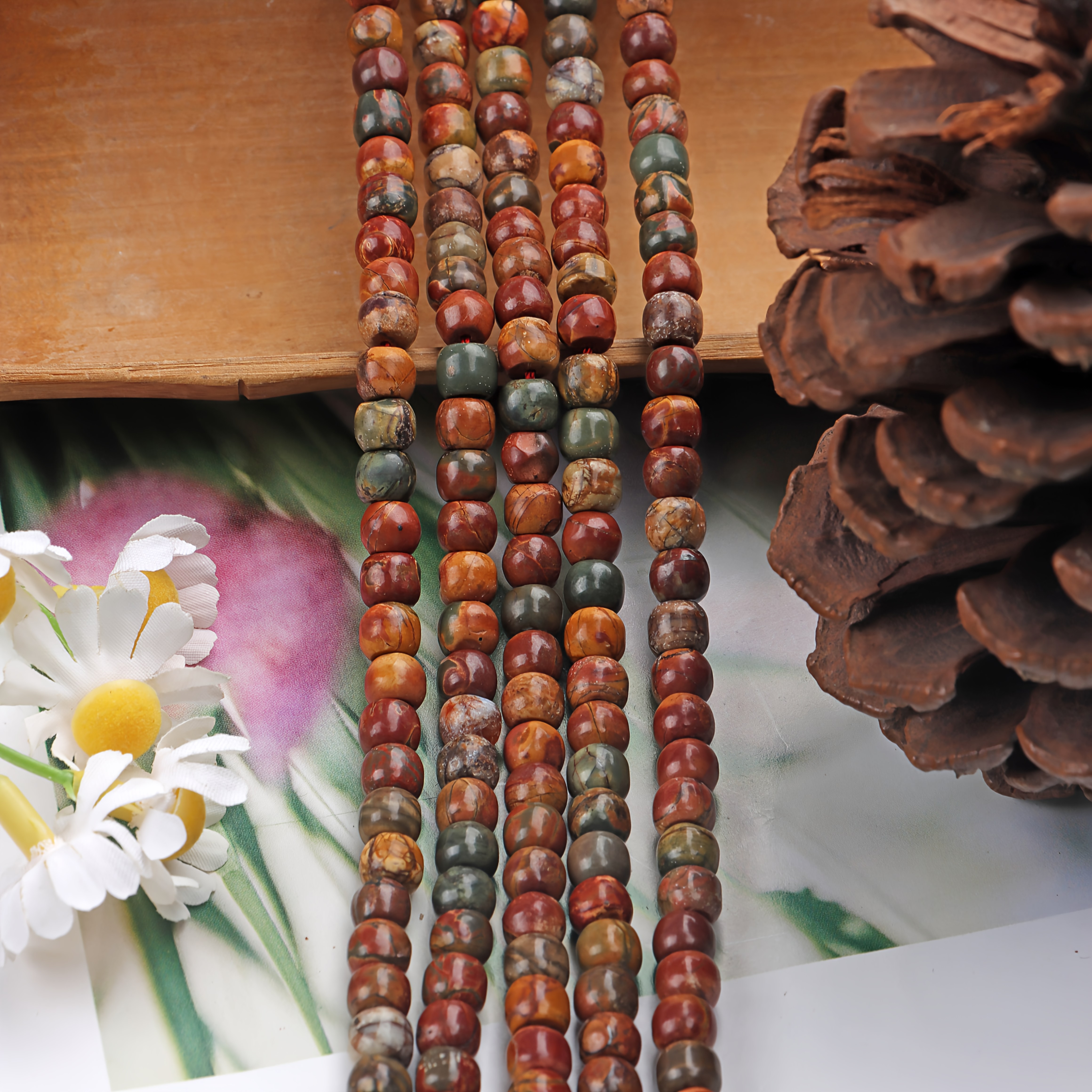 Natural Red Line Pine Picasso Barrel Beads for DIY Jewelry Making